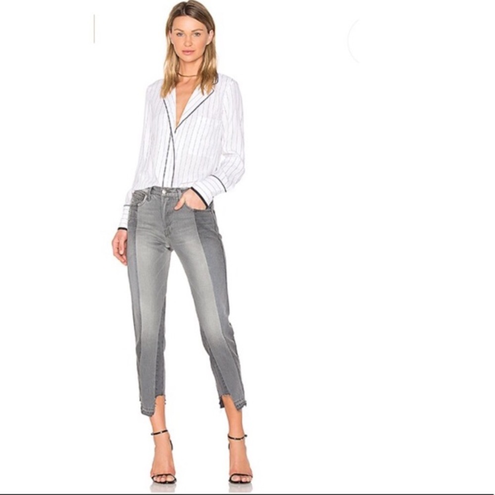 FRAME Denim Nouveau Le Mix Gray Cropped Jeans Ankle Designer Two Tone Fray